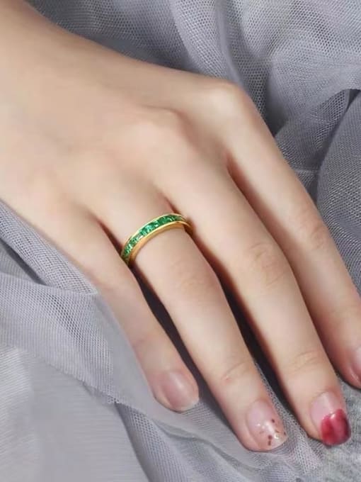 Yellow 925 Sterling Silver Cubic Zirconia Green Minimalist Band Ring