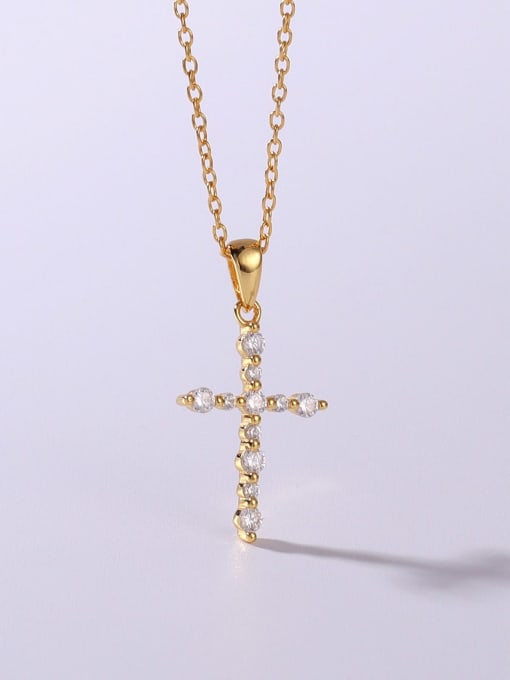 Yellow 925 Sterling Silver Cubic Zirconia White Cross Minimalist Lariat Necklace