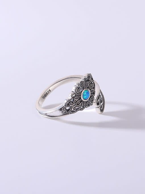 OPAL 925 Sterling Silver Synthetic Opal Blue Minimalist Signet Ring 2
