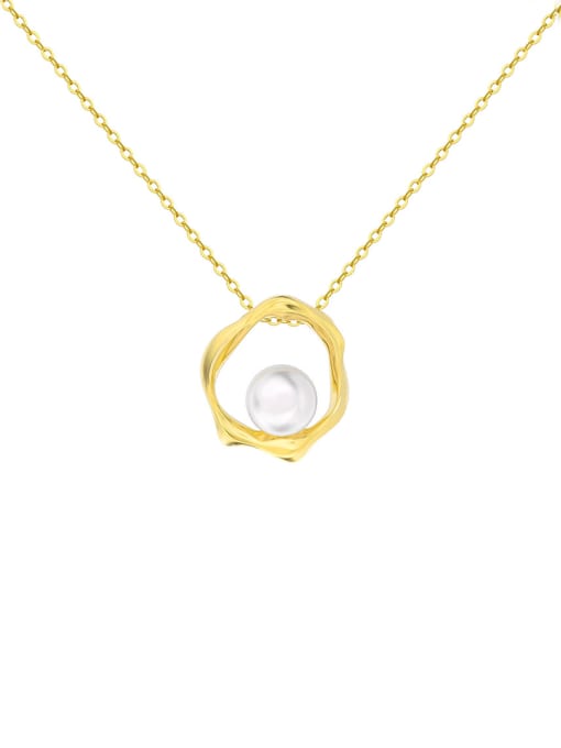 Gold 925 Sterling Silver Freshwater Pearl White Tila Bead Round Minimalist Cuban Necklace