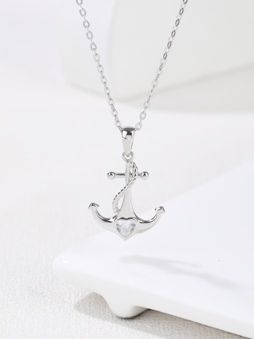 YUEFAN 925 Sterling Silver Cubic Zirconia White Anchor Minimalist Initials Necklace 3