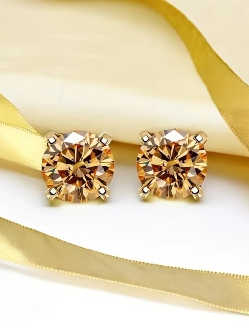 Yellow1CT+1CT 925 Sterling Silver Moissanite Yellow Moissanite Oval Minimalist Stud Earring