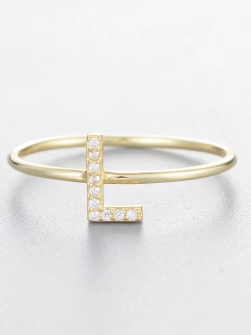 Yellow-l 925 Sterling Silver Cubic Zirconia White Letter Minimalist Band Ring