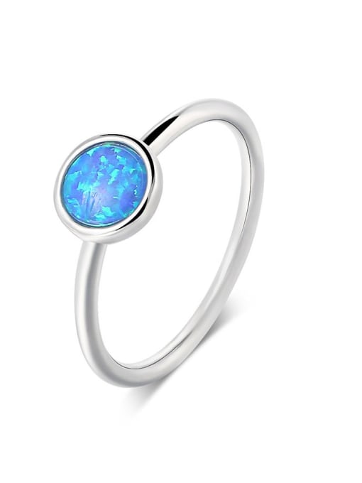 OPAL 925 Sterling Silver Synthetic Opal Blue Minimalist Band Ring