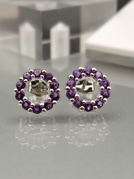 White 925 Sterling Silver Amethyst Purple Round Dainty Stud Earring