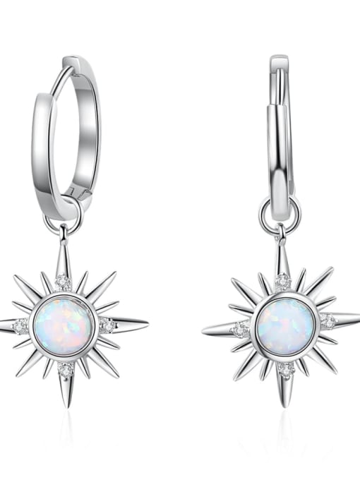 OPAL 925 Sterling Silver Synthetic Opal White Minimalist Huggie Earring