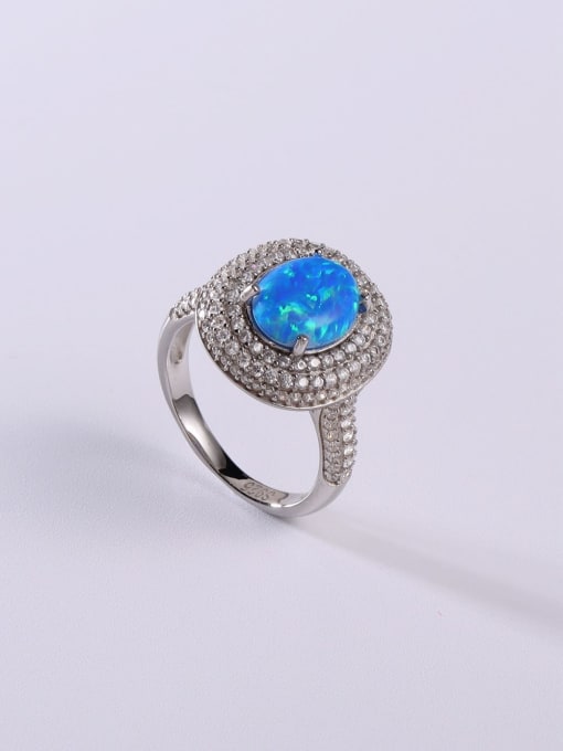 YUEFAN 925 Sterling Silver Synthetic Opal Blue Minimalist Band Ring 0
