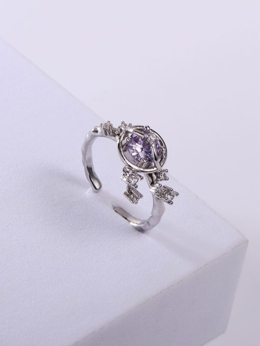 White 925 Sterling Silver Cubic Zirconia Purple Minimalist Band Ring