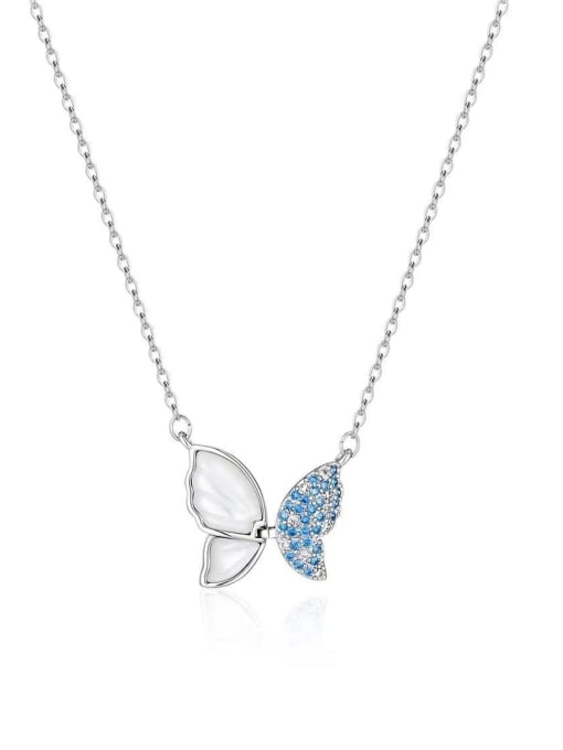 White 925 Sterling Silver Cubic Zirconia Blue Butterfly Minimalist Necklace