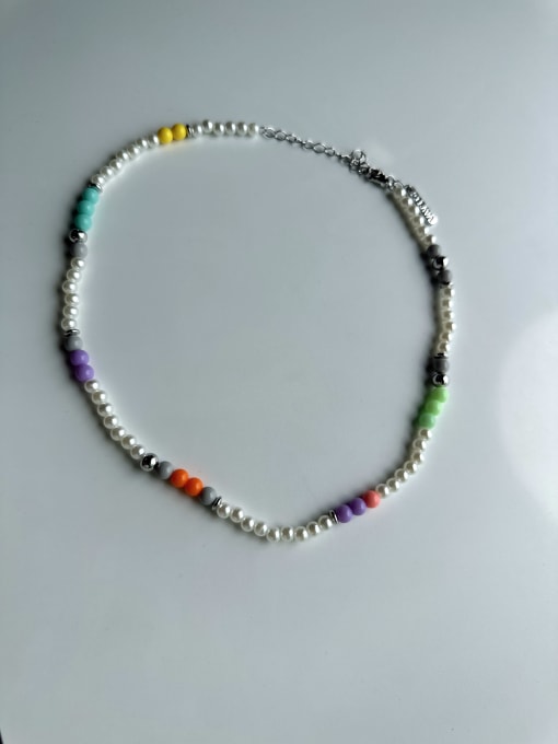 BYG Beads Brass Imitation Pearl Multi Color Minimalist Beaded Necklace 1