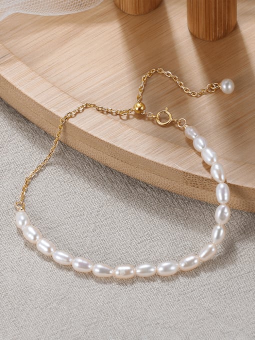 BYG Beads 925 Sterling Silver Freshwater Pearl White Tila Bead Oval Minimalist Handmade Beaded Bracelet 1