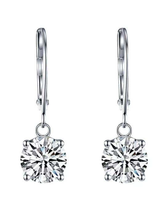 White1ct+1ct 925 Sterling Silver Moissanite White Minimalist Drop Earring