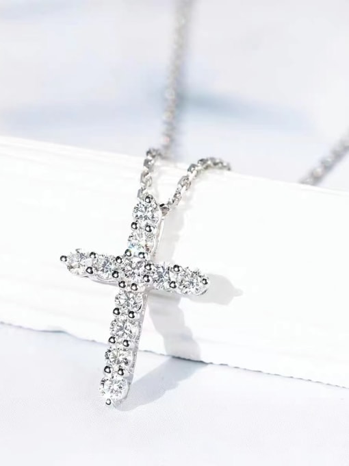 YUEFAN 925 Sterling Silver Cubic Zirconia White Religious Minimalist Lariat Necklace 2
