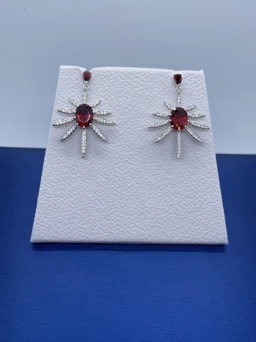White 925 Sterling Silver Cubic Zirconia Red Minimalist Drop Earring