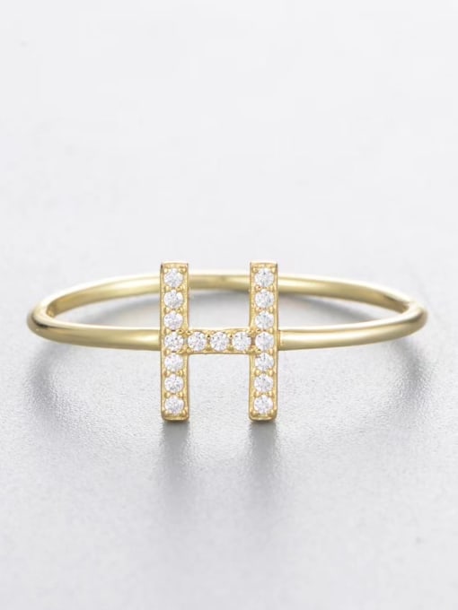 Yellow-h 925 Sterling Silver Cubic Zirconia White Letter Minimalist Band Ring