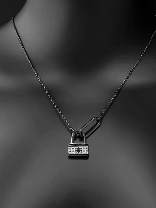 Black 925 Sterling Silver Cubic Zirconia White Minimalist Initials Necklace