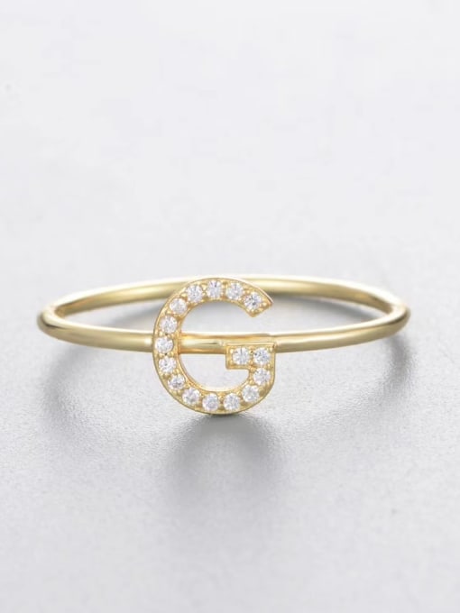 Yellow-g 925 Sterling Silver Cubic Zirconia White Letter Minimalist Band Ring