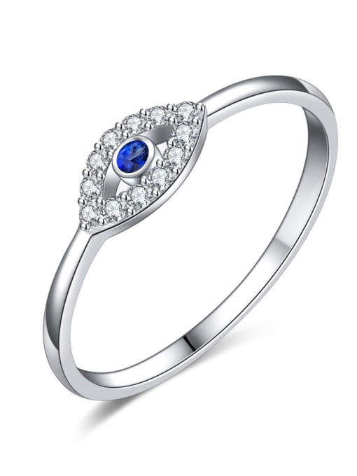 White 925 Sterling Silver Cubic Zirconia Blue Minimalist Band Ring