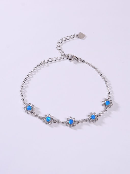 OPAL 925 Sterling Silver Synthetic Opal Blue Minimalist Adjustable Bracelet 0