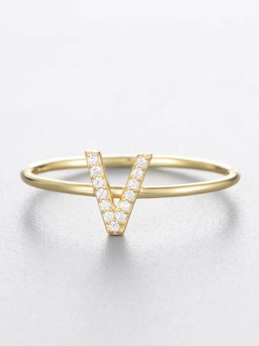 Yellow-v 925 Sterling Silver Cubic Zirconia White Letter Minimalist Band Ring