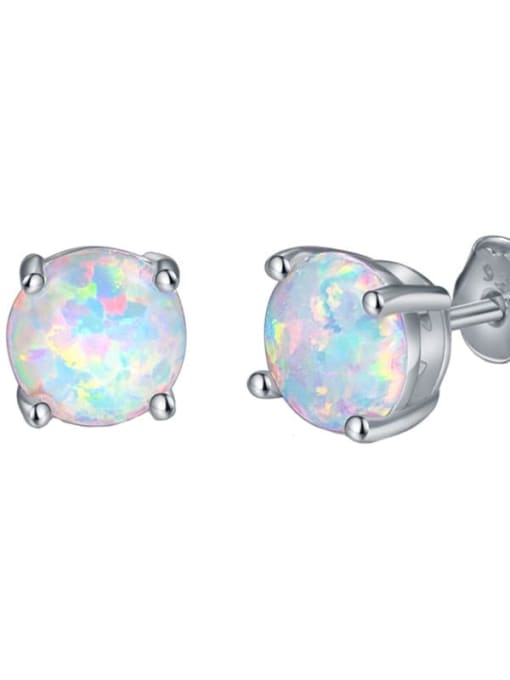 White 2mm 925 Sterling Silver Synthetic Opal Multi Color Minimalist Stud Earring