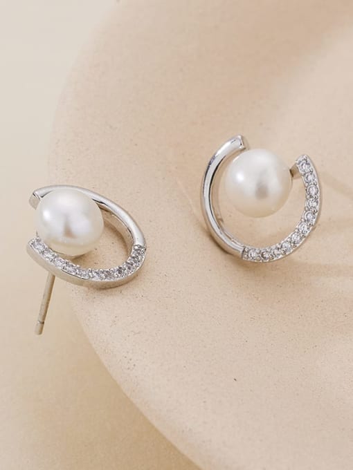 YUEFAN 925 Sterling Silver Freshwater Pearl White Minimalist Stud Earring 1