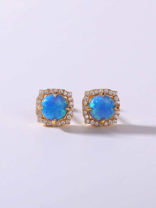 Blue 6.0 925 Sterling Silver Synthetic Opal Multi Color Minimalist Stud Earring