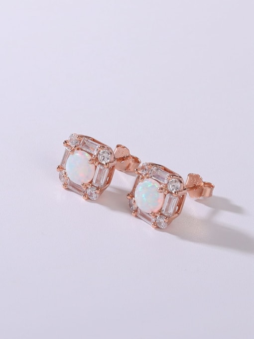 Rose 925 Sterling Silver Synthetic Opal White Minimalist Stud Earring