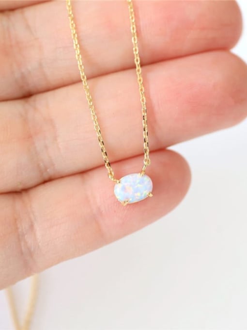 Yellow 925 Sterling Silver Synthetic Opal White Minimalist Lariat Necklace