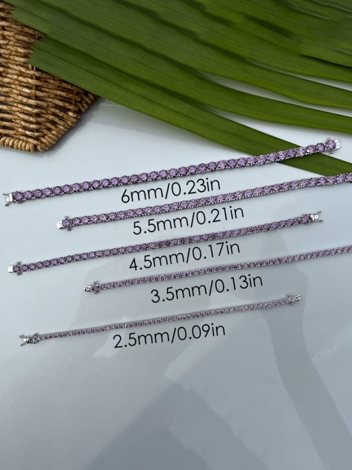 White2.5mm6.5in 925 Sterling Silver Cubic Zirconia Purple Minimalist Tennis Bracelet