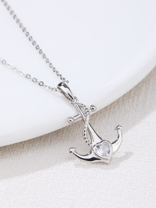 YUEFAN 925 Sterling Silver Cubic Zirconia White Anchor Minimalist Initials Necklace 1