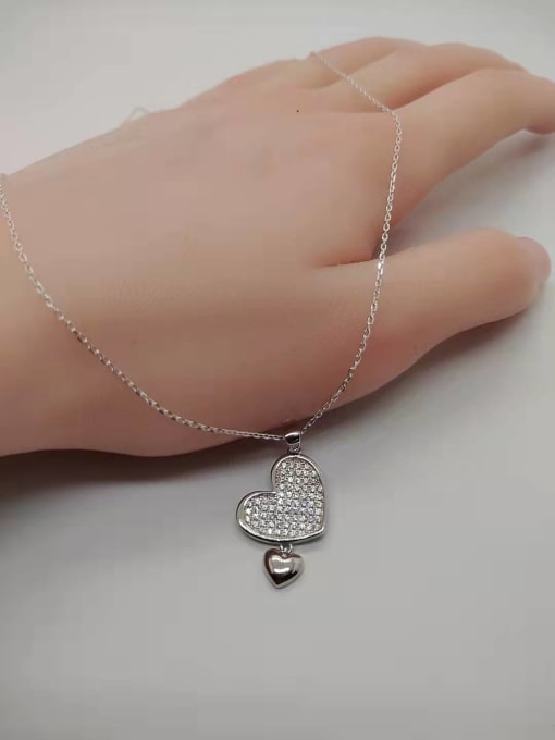 YUEFAN 925 Sterling Silver Cubic Zirconia White Heart Minimalist Lariat Necklace 0