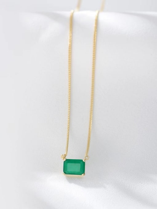 Yellow 925 Sterling Silver Cubic Zirconia Green Minimalist Link Necklace