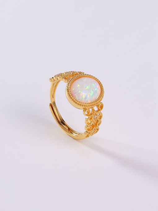 Yellow 925 Sterling Silver Synthetic Opal White Minimalist Band Ring