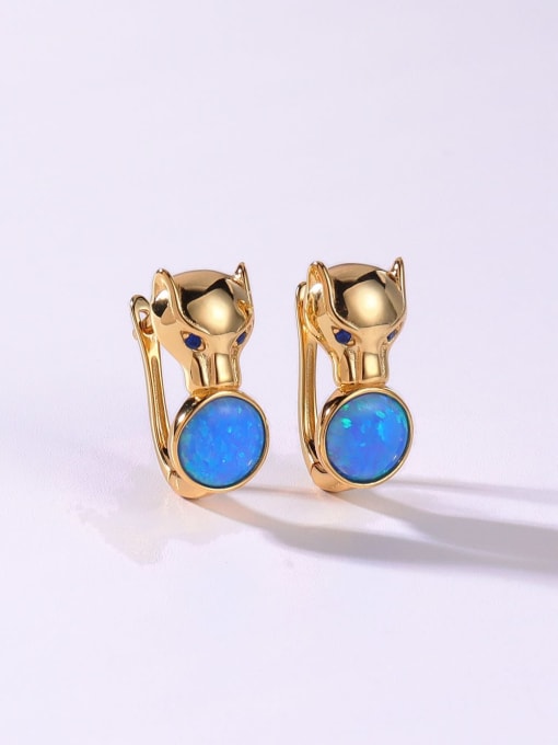 Blue 925 Sterling Silver Synthetic Opal Multi Color Leopard Minimalist Huggie Earring