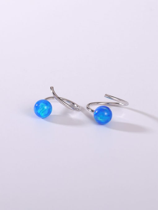 Blue 925 Sterling Silver Synthetic Opal Multi Color Minimalist Hoop Earring