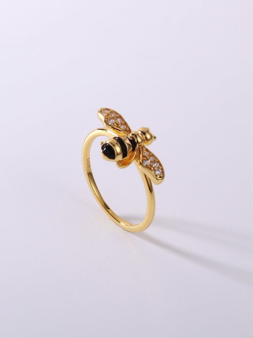 Yellow 925 Sterling Silver Cubic Zirconia White Bee Minimalist Band Ring
