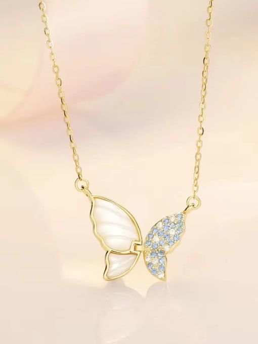 Yellow 925 Sterling Silver Cubic Zirconia Blue Butterfly Minimalist Necklace