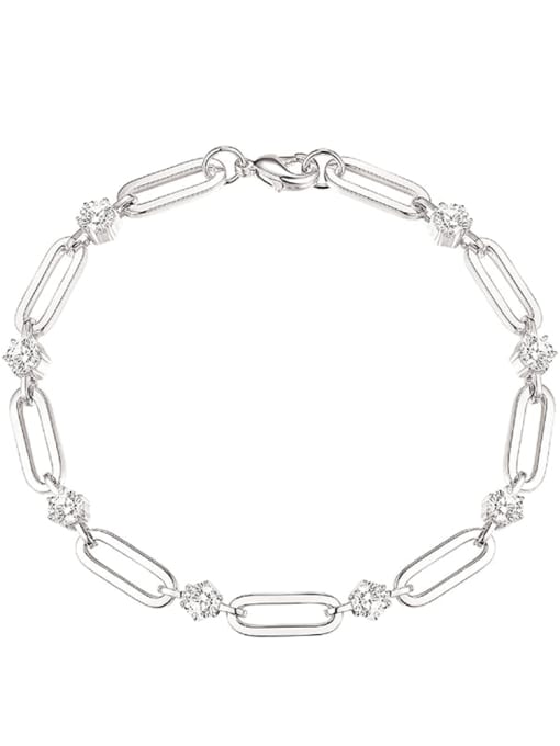 White 18cm 925 Sterling Silver Cubic Zirconia White Minimalist Beaded Bracelet