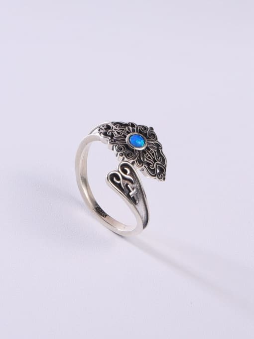 OPAL 925 Sterling Silver Synthetic Opal Blue Minimalist Signet Ring 0