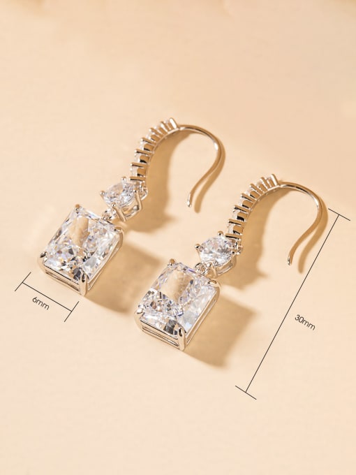 White 925 Sterling Silver Cubic Zirconia White Square Minimalist Drop Earring