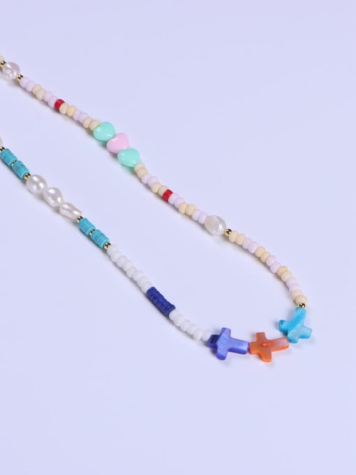 BYG Beads Stainless steel Freshwater Pearl Multi Color Glass beads Minimalist Beaded Necklace 1