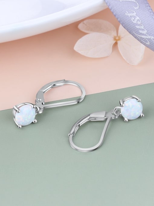OPAL 925 Sterling Silver Synthetic Opal White Minimalist Huggie Earring 2