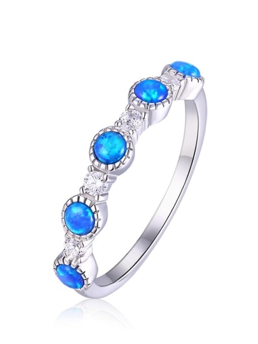 White 925 Sterling Silver Synthetic Opal Multi Color Minimalist Band Ring