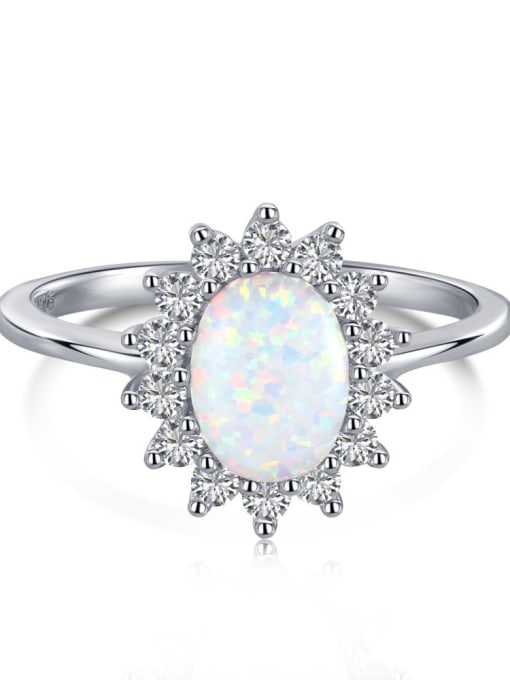 OPAL 925 Sterling Silver Synthetic Opal White Minimalist Band Ring 1