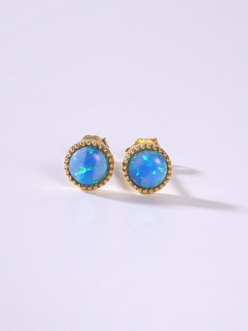 Blue 5mm 925 Sterling Silver Synthetic Opal Multi Color Minimalist Stud Earring