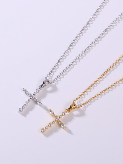 YUEFAN 925 Sterling Silver Cubic Zirconia White Cross Minimalist Lariat Necklace 1