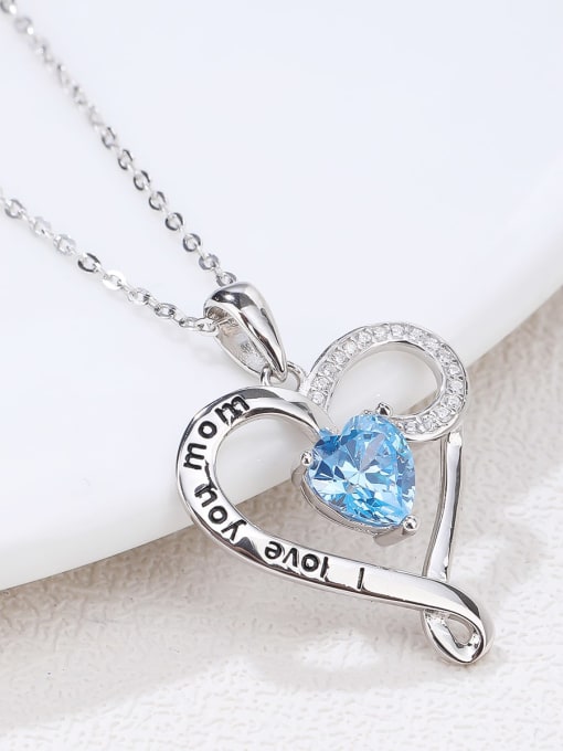 White 925 Sterling Silver Cubic Zirconia Blue Minimalist Link Necklace