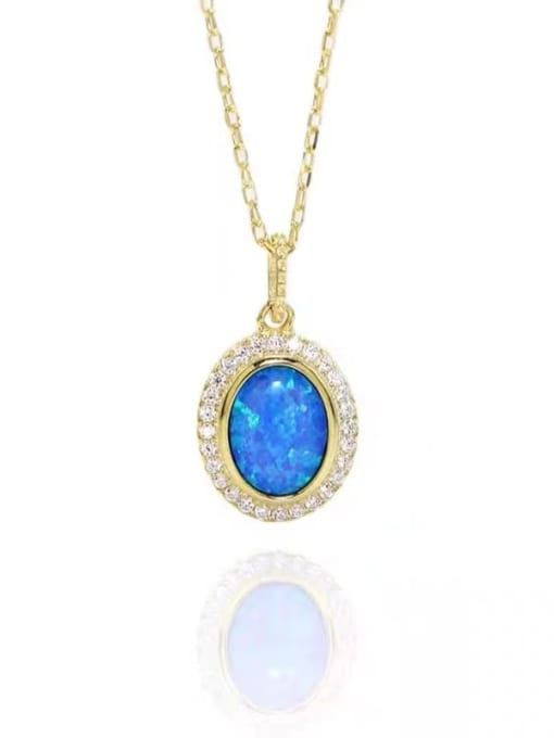 OPAL 925 Sterling Silver Synthetic Opal Blue Minimalist Lariat Necklace 0