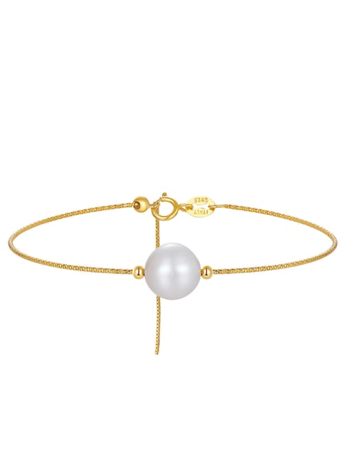 Gold 925 Sterling Silver Freshwater Pearl White Tila Bead Round Minimalist Handmade Beaded Bracelet